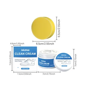 Detailed macro view showing exact dimensions of professional shoe cleaning cream and sponge
