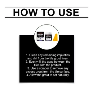 Step-by-step English instructions for JAKEHOE light grey patio grout with scraper.
