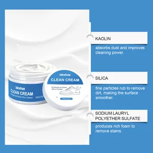Detail view of JAKEHOE shoe cleaning cream showing ingredients like Kaolin and Silica
