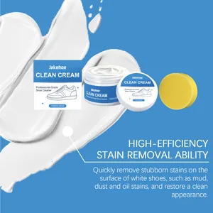 Detailed view of Jakehoe shoe cleaning cream with yellow sponge and cream texture