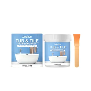 Jakehoe white tub and tile refinishing paint kit with brush for home renovation