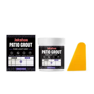 Jakehoe pure light grey patio grout kit with 100g jar, retail box, and yellow scraper tool