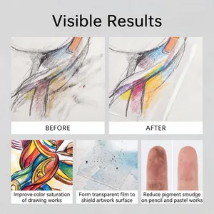 Comparison showing artwork fixative spray effects on color and smudge protection
