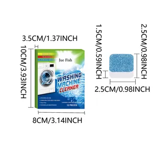 Detailed dimension diagram of Jue Fish washing machine cleaner box and tablets