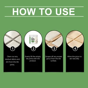 Four-step instructional guide for using waterproof patio grout on tile joints