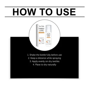 Step-by-step guide on how to use Jue Fish fabric care spray for textile cleaning.