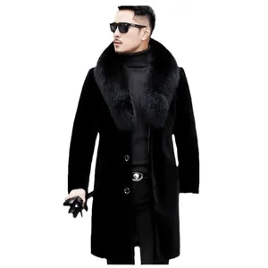 Elegante heren winterjas van imitatiebont, slim fit, halflang model, klassiek zwart