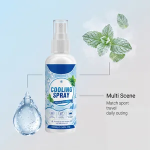 Portable cooling spray bottle with fresh mint leaves and water drop for summer sports