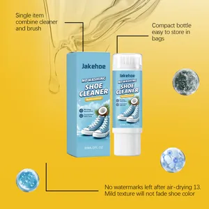 Detail view of JAKEHOE shoe cleaner foam brush with no-rinse application and mild texture