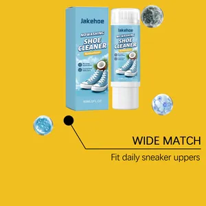 Jakehoe waterless shoe cleaner foam stick and packaging box on solid yellow background