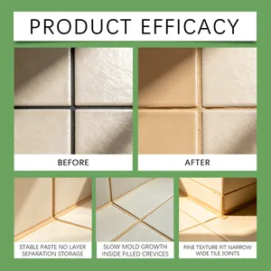 Close-up of waterproof beige tile grout sealer showing before and after efficacy