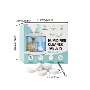 Humidifier cleaner tablets packaging dimensions with 24 count and individual tablet detail