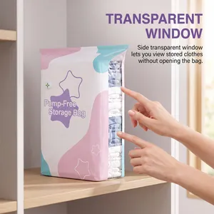 Gedetailleerde macro weergave van het transparante zijvenster van deze pomploze opbergzak