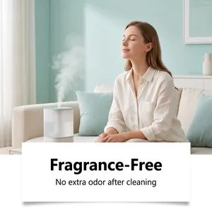 Fragrance-free result of humidifier descaling tablets shown in a peaceful home setting
