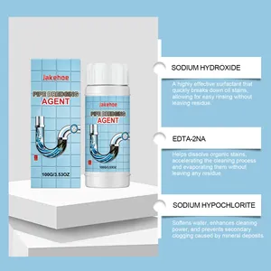 Detalles de ingredientes del desatascador Jakehoe, incluyendo hidróxido de sodio para tubos