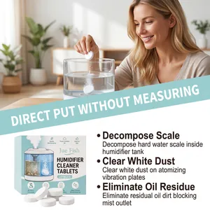 Detail view showing Jue Fish humidifier cleaner tablets dissolving in water tank