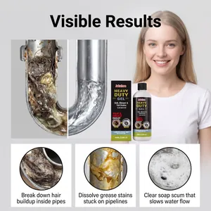 Detail view of heavy duty pipe cleaning gel dissolving hair and grease in drainage pipes