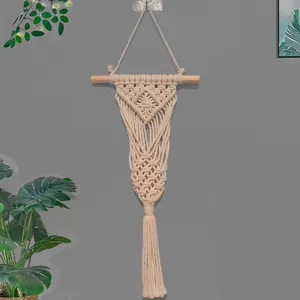 Nordischer Bohemian Handgewebter Baumwoll Makramee Wandbehang Wandteppich Geometrischer Rauten Quasten Wandkunst Ornament