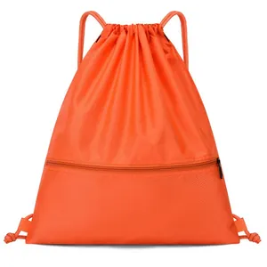 Large orange oxford drawstring backpack gym training bag for travel and basketball