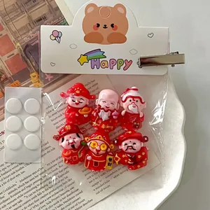 Detailed set of 6 Chinese New Year God of Wealth resin charms for DIY hair clips and crafts