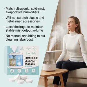 Detailed view of humidifier cleaner tablets showcasing benefits for ultrasonic mist machines