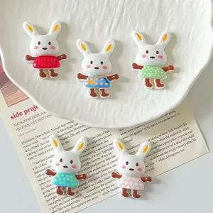 Niedliche weiße Harz-Hasenfiguren mit bunten Outfits für DIY-Bastelarbeiten