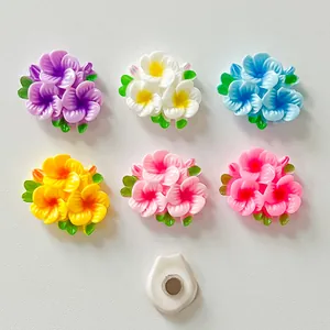 Colorful resin flower charms for DIY crafts and hair accessories in six vibrant colors