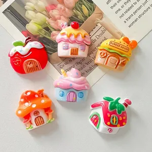Colorful cartoon resin miniature fruit and food houses for DIY jewelry and crafts.