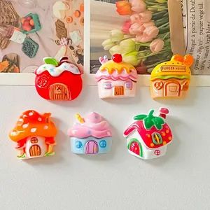 Colorful DIY resin charms shaped like fruit houses and cupcakes for handmade crafts