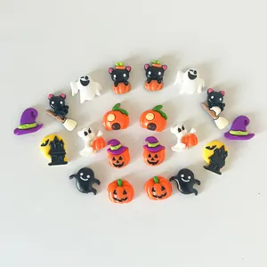 Collection of Halloween resin charms featuring pumpkins, ghosts, and black cats for DIY.