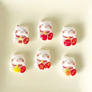 Set of six cute mini Maneki-neko resin lucky cat charms for DIY crafts and accessories