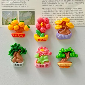 Set van zes miniatuur geluksbonsai-harsaccessoires met Chinese zegenspreuken en tekens