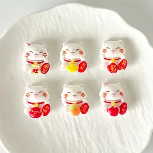Set of six cute white Maneki-neko lucky cat DIY charms for shoe decoration and resin crafts