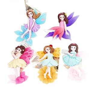 Set de 5 coloridos clips de pelo de hadas de resina con alas y faldas de flores para niñas