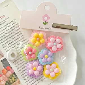 Glossy Resin Colorful Five-Petal Flower Refrigerator Magnets Set DIY Hair Clip Claw Clip Accessories Macaron Floral Patches