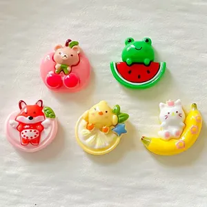 Five assorted cute resin cartoon animal charms with fruit themes for DIY shoe accessories