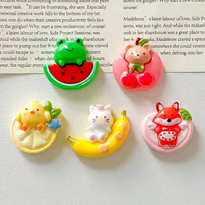 Set of 5 cute cartoon resin charms featuring frog, bear, and cat characters for DIY crafts
