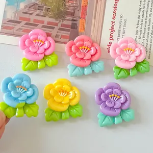 Detalle de dijes de flores de resina de colores para manualidades y accesorios hechos a mano