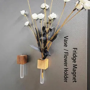 Minimalist Wood Glass Test Tube Vase Hydroponic Plant Holder Desktop Ornament Pastoral Style Beech Walnut Flower Vase