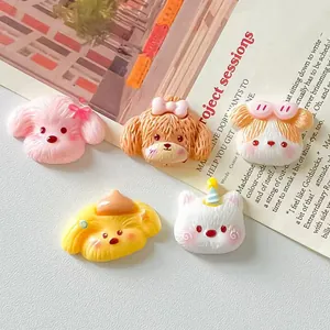 Detail view of colorful cute resin puppy and rabbit charms for hair accessories and magnets