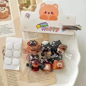 Cute resin coffee cat accessories for DIY hair clips and fridge magnets set.