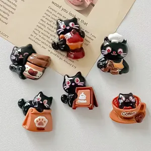 Collection of cute black cat resin charms for DIY phone cases and fridge magnets