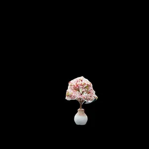 Realistic artificial pink flower tree car dashboard ornament in white ceramic vase