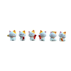 Set of 6 cute Maneki-neko lucky cat figurines for car dashboard and office desk decoration