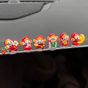 Set of 6 Cute Cartoon God of Wealth Figurines for Car Dashboard and Office Decoration