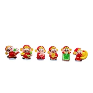 Set of 6 cute cartoon God of Wealth figurines for car and office desk decoration
