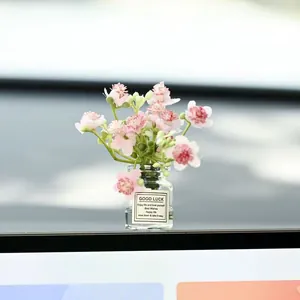 Mini artificial pink flower vase car dashboard ornament with inspirational quote