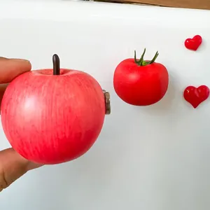 Realistic 3D fruit fridge magnets with apple tomato and heart shapes for kitchen decor