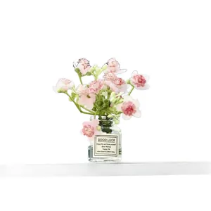 Mini simulation pink flower vase ornament for car center console interior decoration