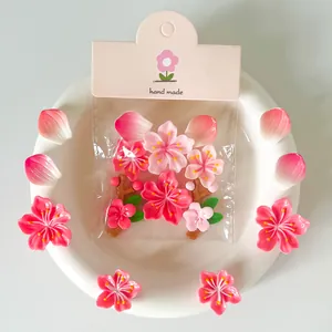 Set di calamite 3D in resina con fiori di pesco rosa per frigorifero e decorazione